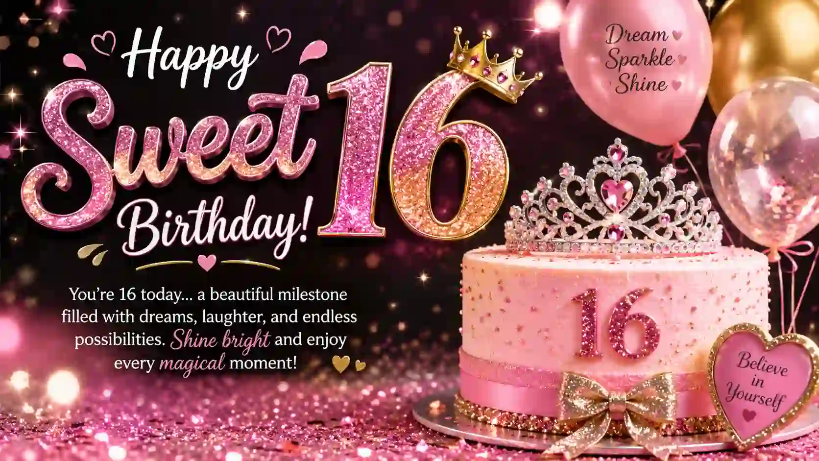 glitter sweet 16 birthday wishes